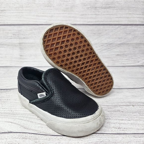 Vans Toddler Black Leather Slip On Size 5.5 - Picture 9 of 10